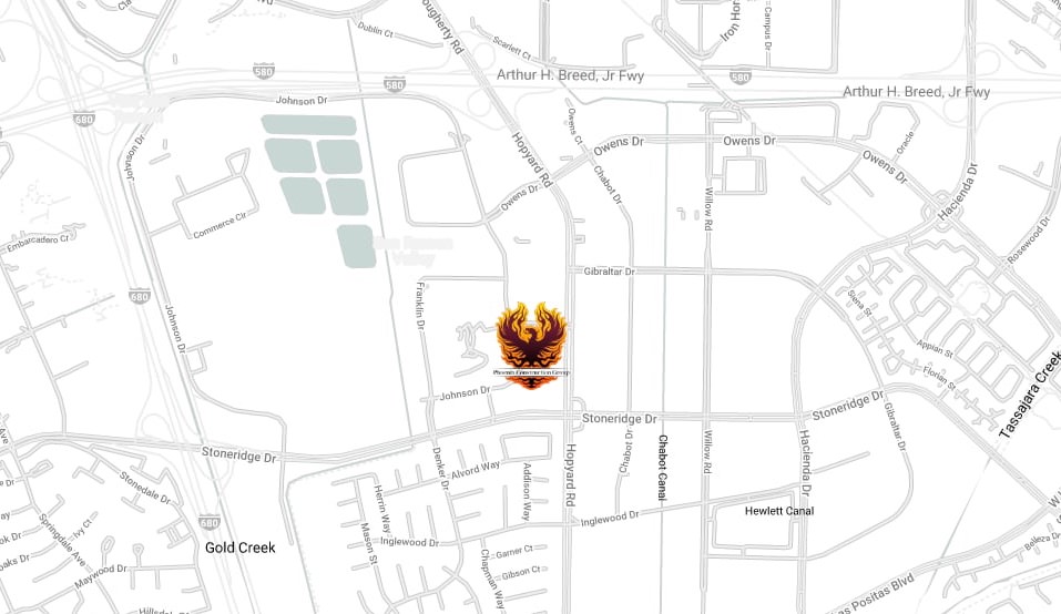Map of Pleasanton Ca showing where Phoenix Roofing and Solar is located at